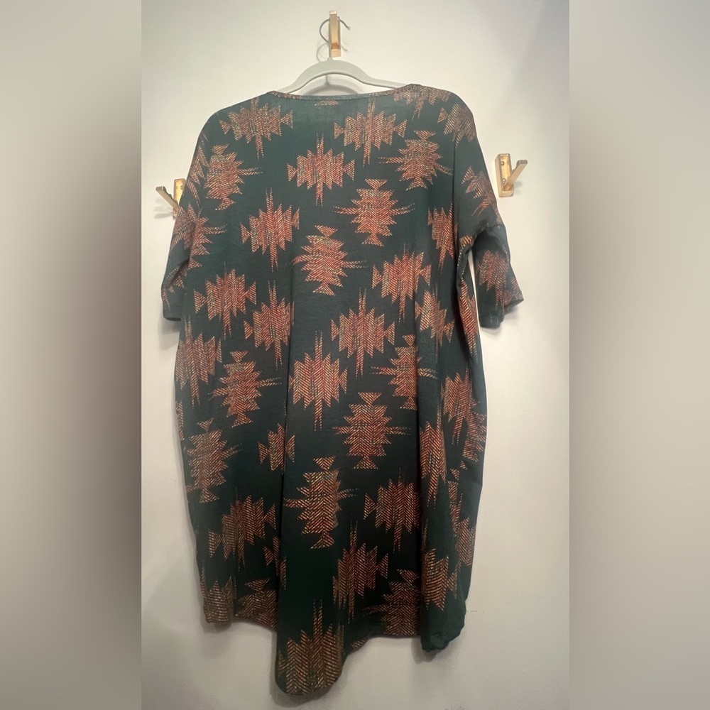 LuLaRoe Green and Orange Patterned Blouse - Picture 2 of 4